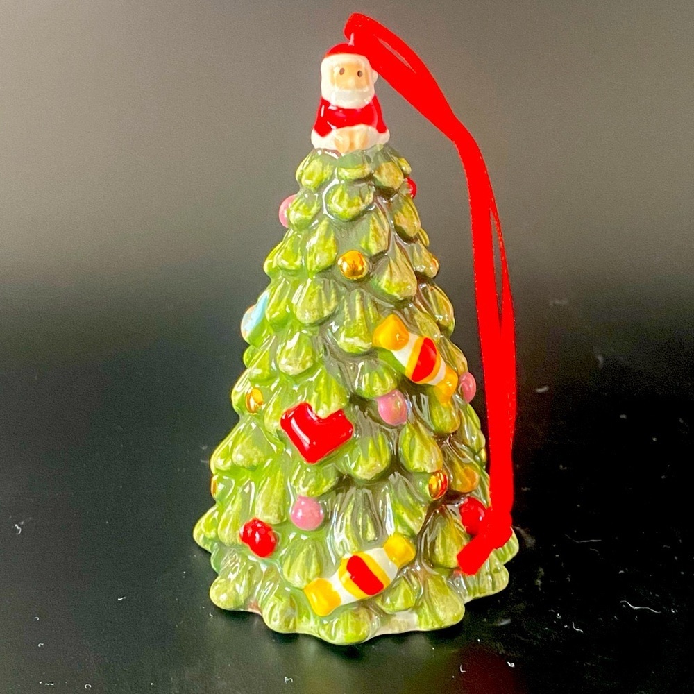 Spode Exclusive for Macys Festive Green Christmas Tree Ornament with Santa